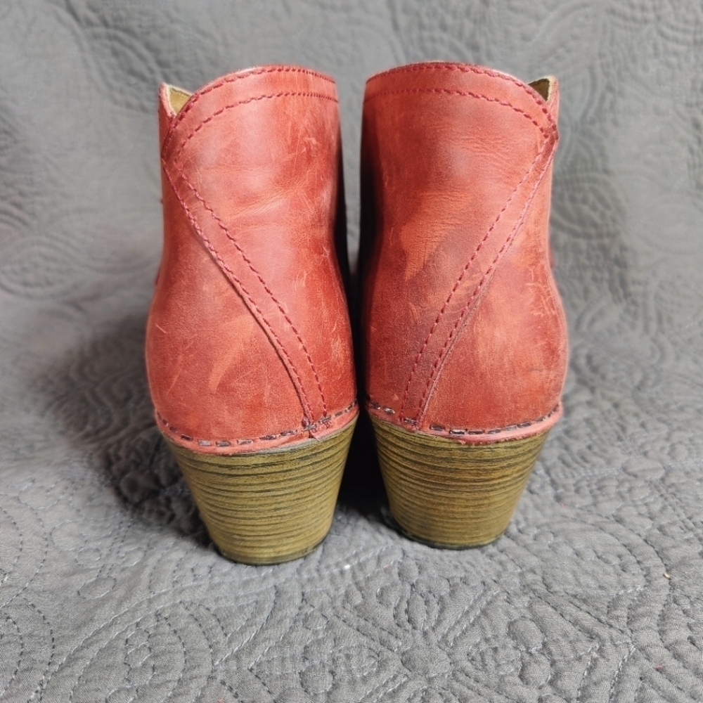 Dansko Max Block Heel Zip Distressed Rust Burgundy Leather Ankle Wedge 6.5-7 - Picture 11 of 13